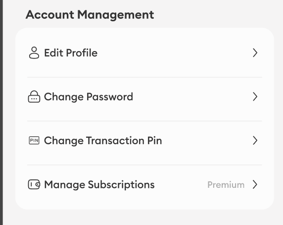 Account management screen